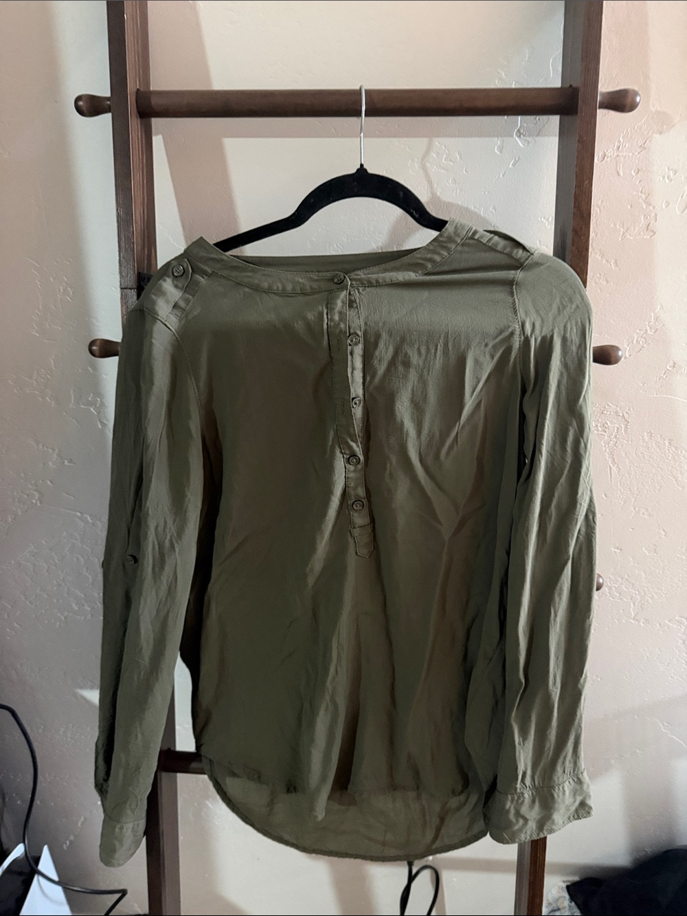 Express Olive Green Button-Back Long Sleeve Blouse